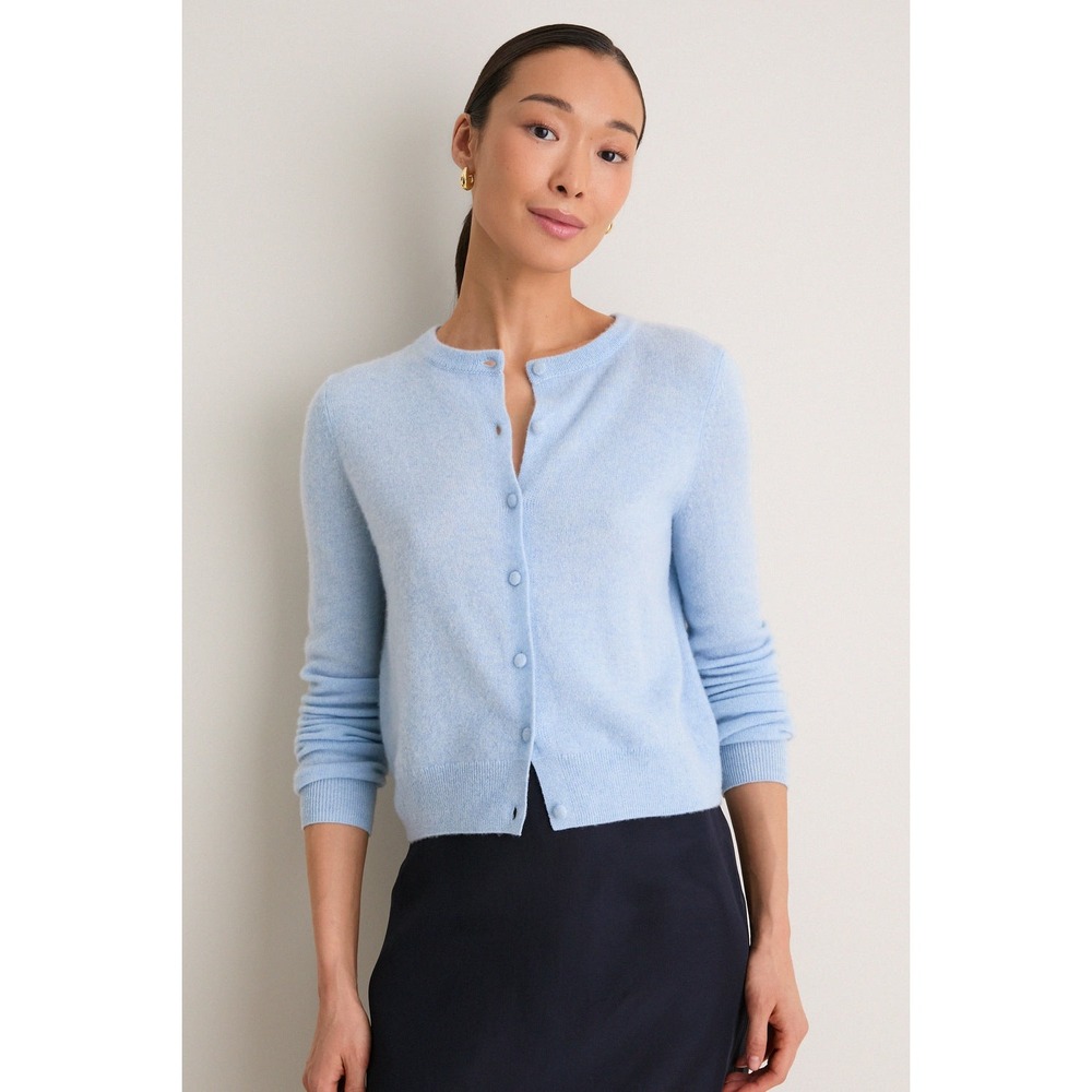 Tuckernuck Light Ice Blue 100% Cashmere Riley Button Front Crewneck Cardigan L